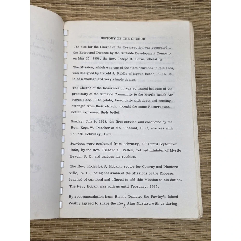 The Church Of The Resurrection Cookbook Surfside Beach, South Carolina 1965